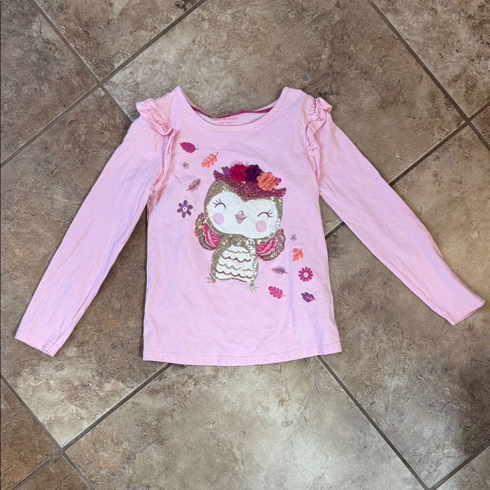 Isaac Mizrahi Light Pink Owl Graphic Long Sleeve Tee